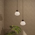 Modern Pendant Lights With White Textured Shades Brown Bases And Green Plant On Dark Wall
