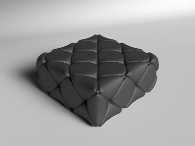 Modern Black Leather Sofa Stool With Geometric Patchwork And Tufted Details 3d model