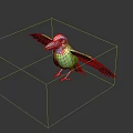 Colorful Tropical Bird With Green Wings Red Head Blue Neck Spreading Wings On Shiny Surface