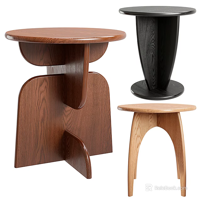 Modern Wooden Side Tables with Unique Structures and Curved Legs in Different Color Options 3d model 
