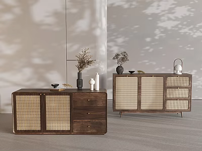 Rattan Sideboard Rattan Tea Cabinet Storage Cabinet Solid Wood Entrance Cabinet Side Cabinet Food Preparation Cabinet 3d model