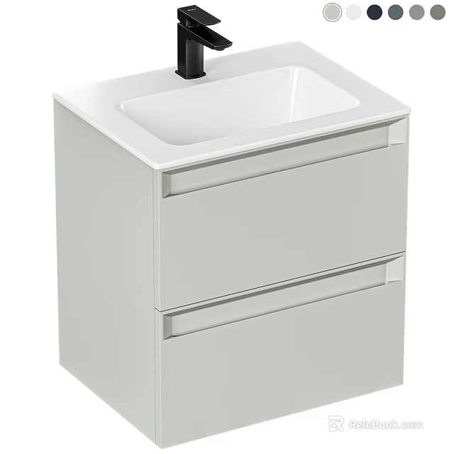 Sleek Modern White Bathroom Vanity With Ceramic Washbasin And Double Drawers 3d model 