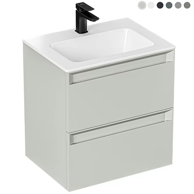 Sleek Modern White Bathroom Vanity With Ceramic Washbasin And Double Drawers 3d model
