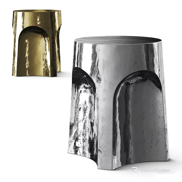Modern Metal Coffee Table With Gold And Silver Finish Shiny Surface Arched Cutouts 3d model 