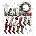 Festive Christmas Decorative Ornament Set with Stockings Stars Mini Houses and Wreath