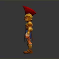 Cartoon Style 3D Character With Golden Armor Red Feathered Helmet Blue Skirt And Orange Gloves
