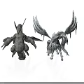 Two Mythical Fantasy Animals With Large Wings And Sharp Claws In 3D Render
