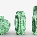 Three Green Decorative Ceramic Vases With Marble Pattern And Different Shapes 3d model