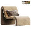 Ivory White Plush Fabric Lounge Chair with Modern Curved Shape and Gray Vertical Striped Cushion