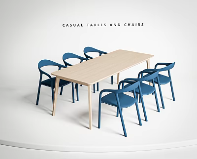 Casual Tables And Chairs Set With Light Colored Table And Blue Chairs 3d model