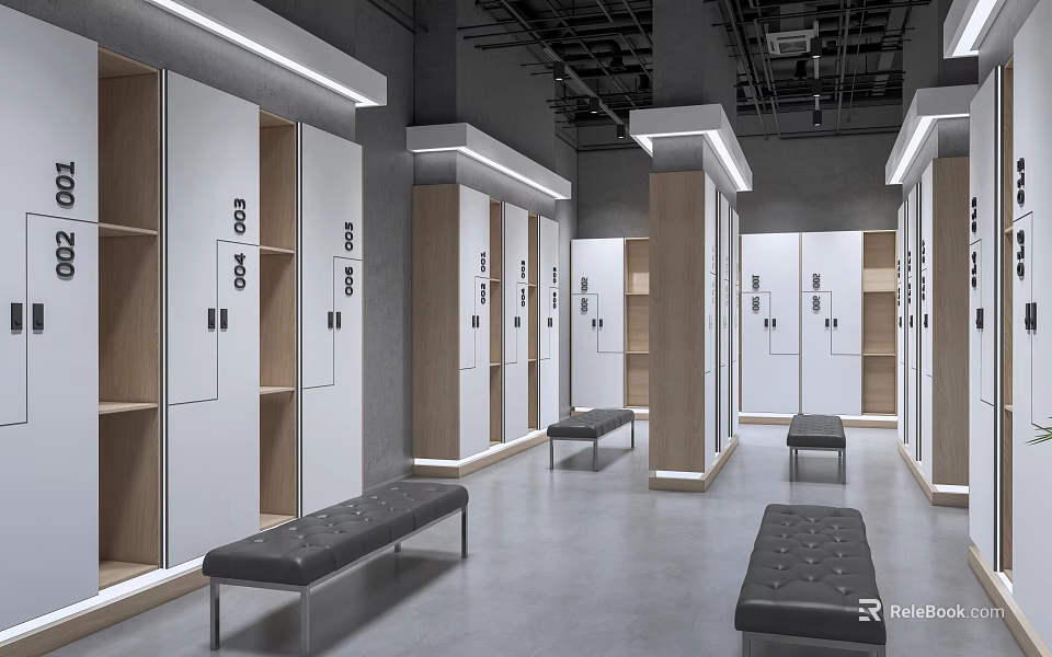 Modern Wardrobe Interior Design With Open Shelves Storage Cabinets And Benches 3d model 