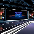 Modern Conference Stage Setup With LED Screens Lighting And Audience Seats