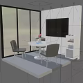 Modern Public Office Space With Round Table Chairs TV Screen Shelf And Flower Vase