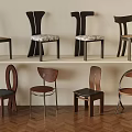 Various Vintage And Modern Style Chairs With Unique Back Designs On Shelves
