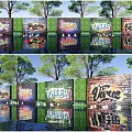 Building Exterior Wall Featuring Colorful Graffiti Art And Tree Surroundings With Reflective Water