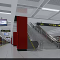 Modern Subway Station Interior With Red Pillars Staircase Escalators And Direction Signs