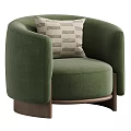 Comfortable Beige Leisure Chair With Curved Backrest Striped Cushion And Wooden Legs