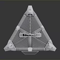 Futuristic Sci-Fi Space Landscape With Triangle Aircraft Purple Core Pink Lights And Gray Grid Design
