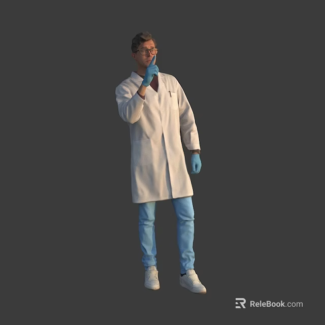 Man Wearing White Lab Coat Blue Gloves Blue Pants And White Shoes Thinking 3d model 