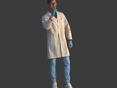 Man Wearing White Lab Coat Blue Gloves Blue Pants And White Shoes Thinking 3d model