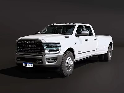 White Dodge Ram Heavy Duty Pickup Truck With Double Cab And Long Bed 3d model