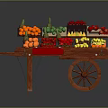 Vintage Wooden Fruit Cart with Fresh Pineapple Orange Strawberry and Banana
