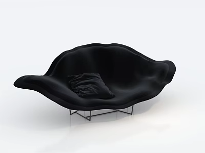 Elegant Modern Black Curved Shape Sofa With Soft Cushion And Metal Base 3d model