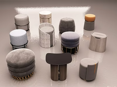 Various Modern Stools With Upholstered Seats Wooden Bases And Stylish Designs 3d model