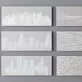 Modern Gray Decorative Wall Panels With City Skyline Wavy Lines And Dot Patterns