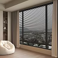 Bright Room Interior With Gray Curtains And Modern Window Blinds Design