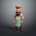 Man With Burger On Head Beard Green Apron Red Decoration Grey Background