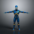 Futuristic Blue And Yellow Robot Character With Standing Pose And Outstretched Arms