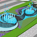 Water Feature Wall With Spiral Pool Blue Drop Decorations And Green Plants