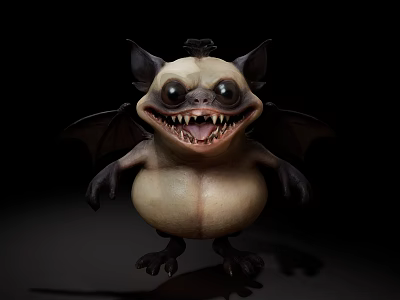 Chubby Bat Like 3D Game And Movie Character With Big Eyes Sharp Teeth And Wings 3d model