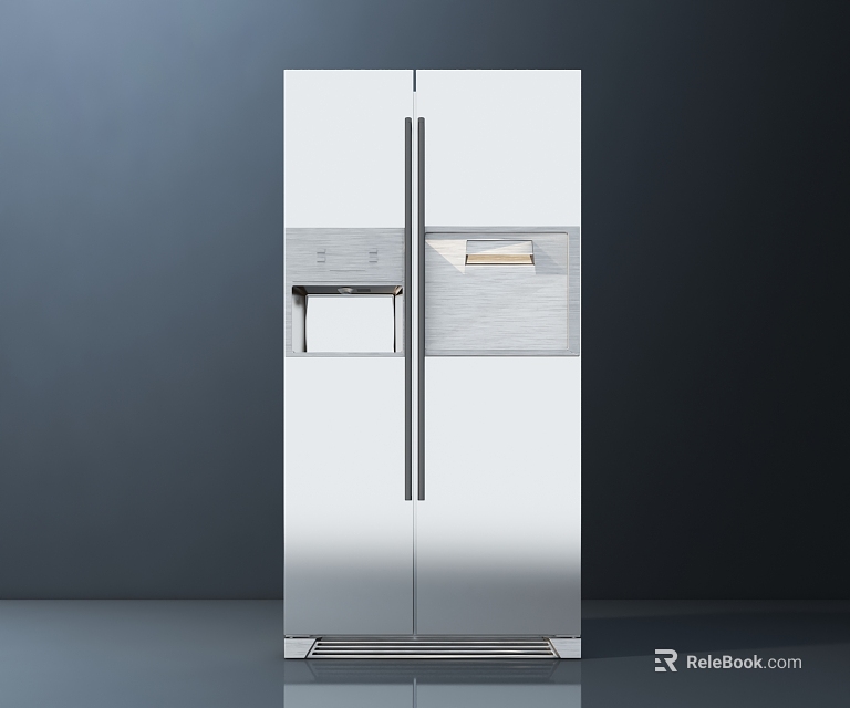 Modern Double Door Refrigerator With Sleek White Stainless Steel Exterior Design 3d model 
