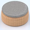 Round Stool With Gray Cushion And Light Brown Woven Design 3d model