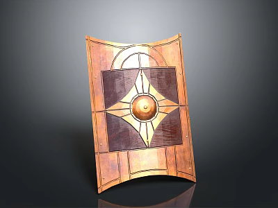 Vintage Medieval Shield With Wooden Frame Metal Star Pattern Circular Center 3d model