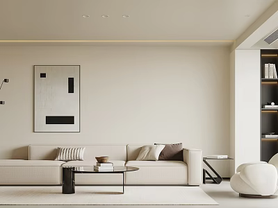 Modern Living Room Interior With Beige Sofa Wall Art Coffee Table And Accent Chair 3d model