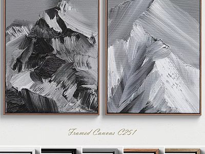 Framed Canvas Wall Art With Black And White Abstract Mountain Design 3d model