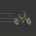 Yellow Bicycle With Dynamic Speed Lines On Gray Background And Reflection