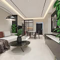 Modern Living Dining Room Interior With Sofa Coffee Table Floor Lamp And Wall Art