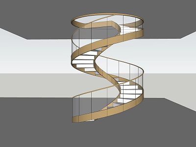 Modern Spiral Staircase Architectural Component With Golden Handrail And Glass Railing 3d model