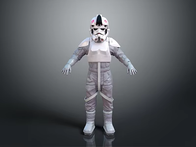 Futuristic Sci Fi Character In White Helmet And Gray Armor Suit Standing Pose 3d model