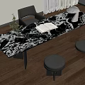 Black And White Marble Desk With Open Book Plant Lamp Gray Chair And Stools