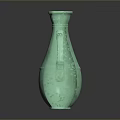 Artistic Green Carved Vase Sculpture with Double Handles and Textured Surface