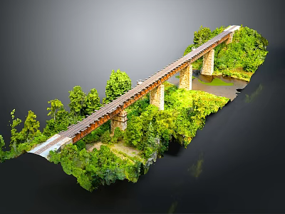 Scenic Bridge with Stone Piers Surrounded by Lush Green Trees and Flowing River 3d model
