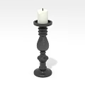 Decorative Black Candle Holder Stand With White Candle And Intricate Carved Design Details