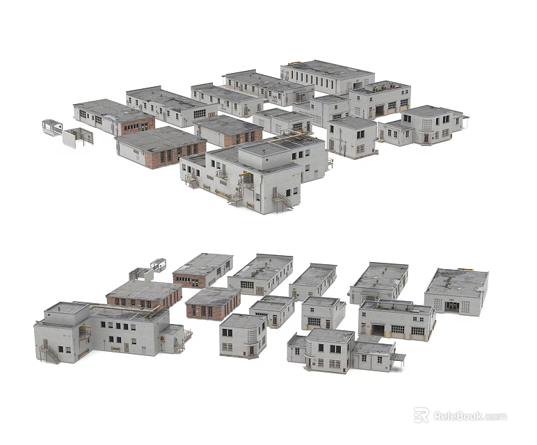 Multiple Industrial Factory Buildings Arranged With Various Design And Structural Layouts 3d model 