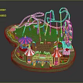 Modern Amusement Park Scene Featuring Roller Coaster Ferris Wheel Tents And Entrance