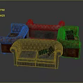 People Relaxing On Various Colored Different Style Sofas In Living Room